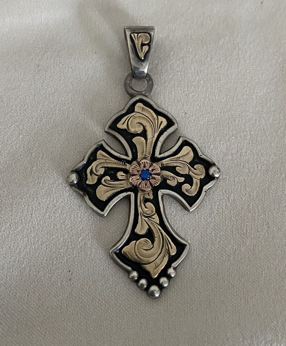 Hyo Silver Sterling Silver & 1/10th 10k Western Cross Pendant With Sapphire